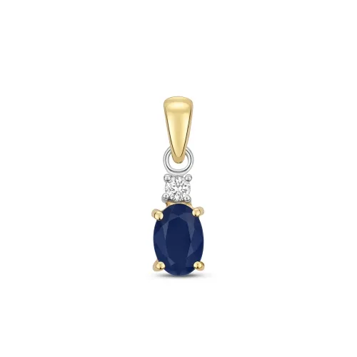 Diamond and 6X4mm Sapphire Oval Pendant 9ct Gold